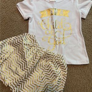 Metallic Gold and White Child of God Outfit size 3T-4T